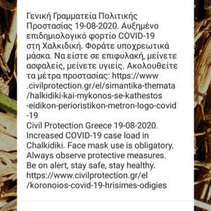 image-303825 kozan.gr: Το μήνυμα που έλαβε, πριν από λίγο, από τη Γ.Γ. Πολιτικής Προστασίας, μια Κοζανίτισσα αναγνώστρια του kozan.gr, που βρίσκεται αυτή τη στιγμή, στην Χαλκιδική, για διακοπές